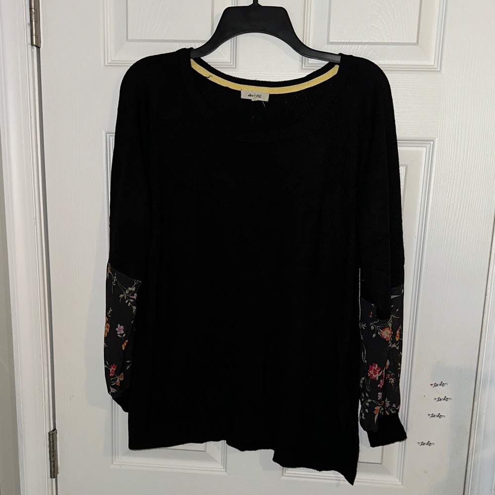 a new day Black Sweatshirt with Floral Accents